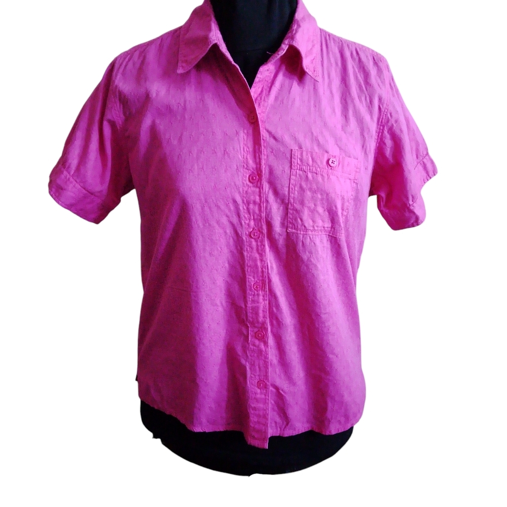 Northern Reflections Pink Short Sleeve Button Up Blouse Small